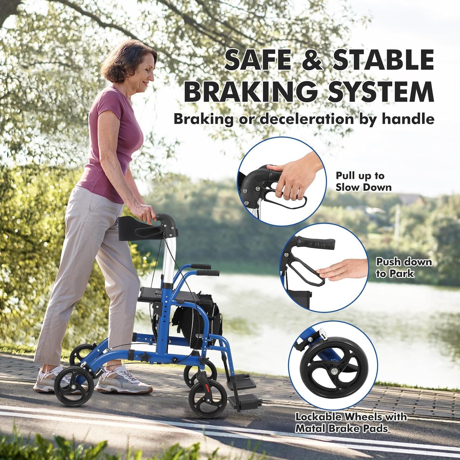 Dual braking system with slow-down and parking functions