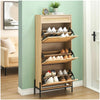 Garvee Natural Rattan 3 Flip Door with 1 Drawer Shoe Cabinet Organizer Freestanding, Shoe Rack Storage Cabinet for Entryway with 3-Tier Adjustable Shelves - Oak Color