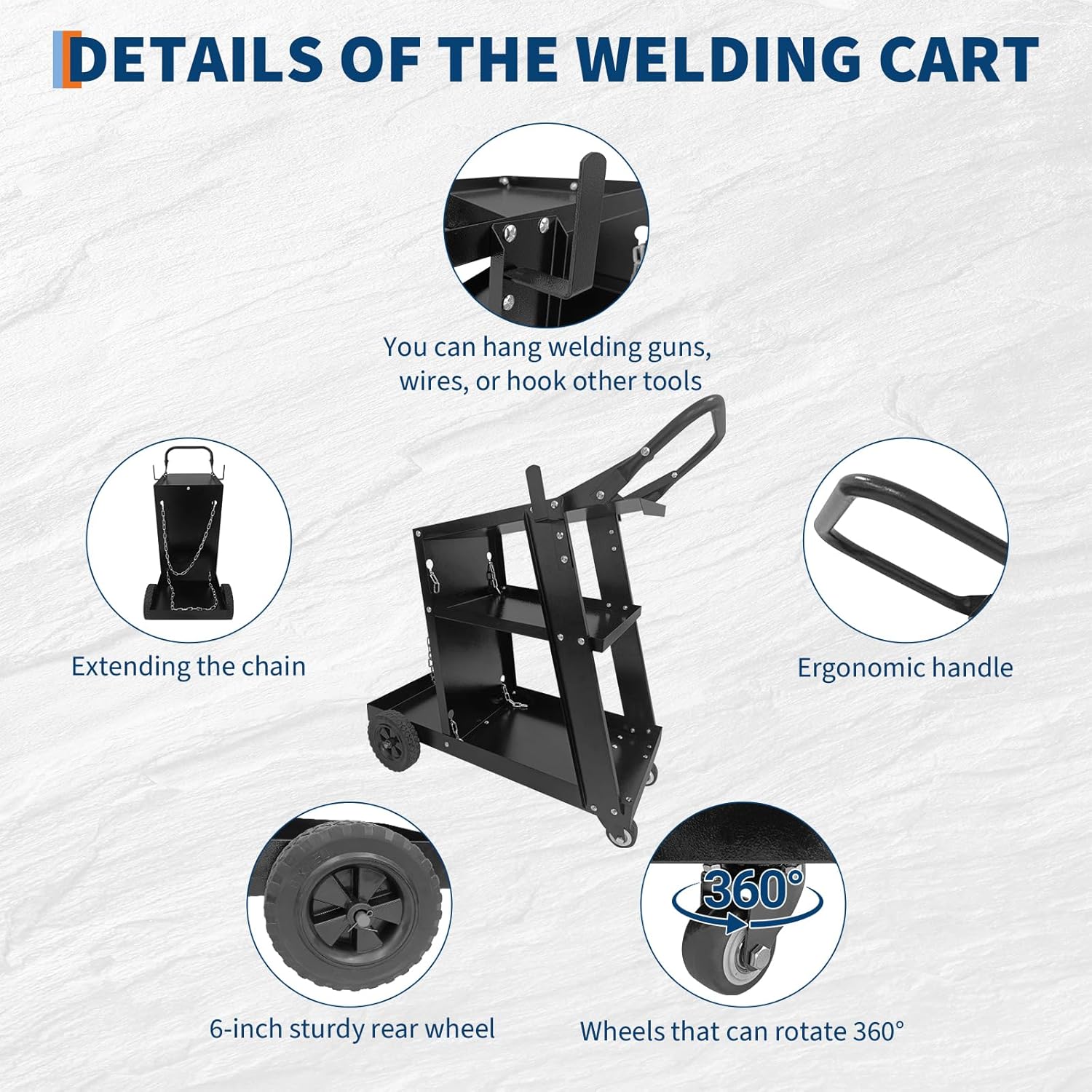 Garvee Welding Cart 3 Tier Metal Welding Cart with Wheels and Tank Storage for Mig Welder 27.6x11.8x35.4 Inches Black