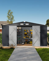 Garvee 10x12 ft Outdoor Storage Shed Metal Garden Tool Shed with Lockable Doors Dark Gray - Dark Gray