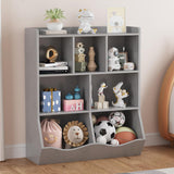 Garvee Toy Storage Cabinet, Three-Tier Kids Bookshelf and Bookcase for Storage Books and Toys Multi Shelf With Cubby Organizer for Bedroom Living Room Playroom, Grey - Grey