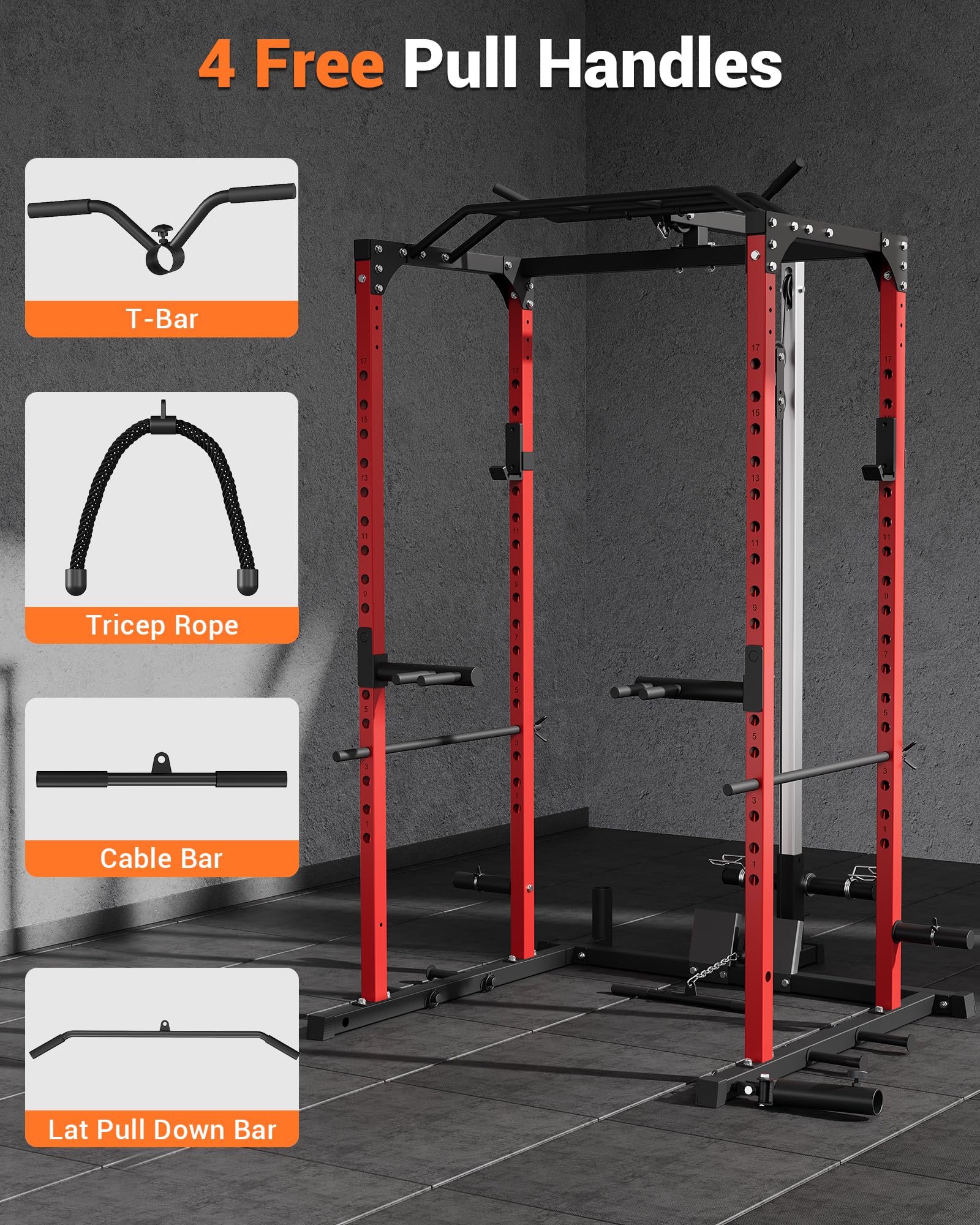 Power cage with pull handles and cable attachments