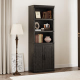Garvee Farmhouse Bookcases and Bookshelves With Doors, 70 Inch Tall Bookshelf, 5 Tier Bookshelf With Storage, Wooden Bookshelves for Living Room, Home, Office, Bedroom (Black) - Black