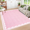 Garvee Modern Pink 8x10 Scalloped Washable Area Rugs for Living Room, Solid Rug for Bedroom Girls, Non Slip Throw Carpet With Rubber Back, Soft Dorm Nursery Rugs for Dining Room