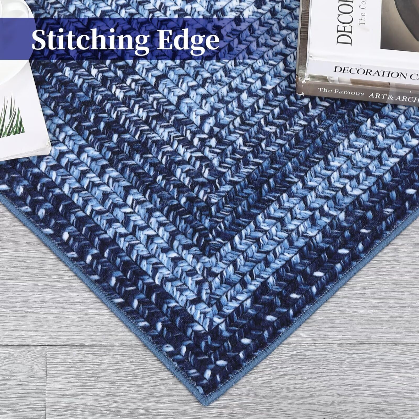 Garvee Navy 2x8 Ultra Thin Washable Runner Rug with thermoplastic rubber TPR non slip backing