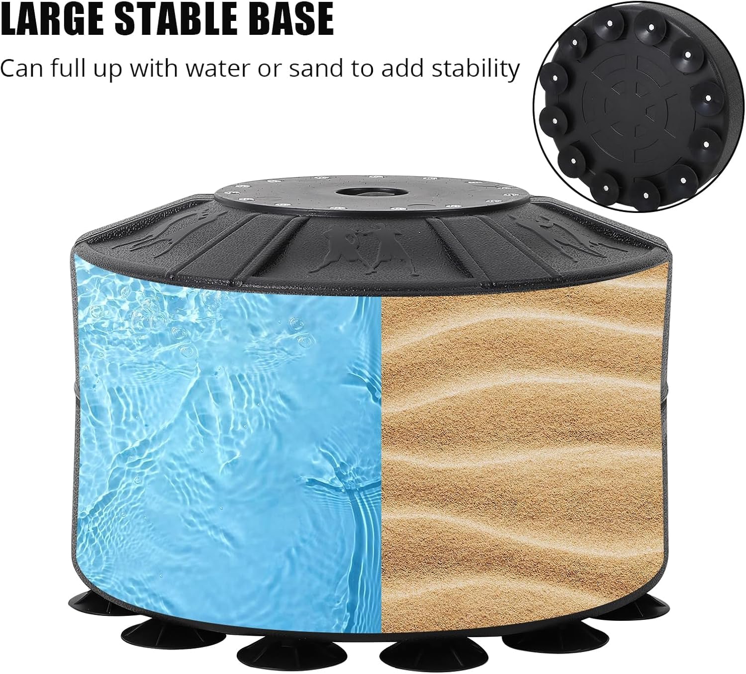 Fillable boxing trainer base with suction cups for stability