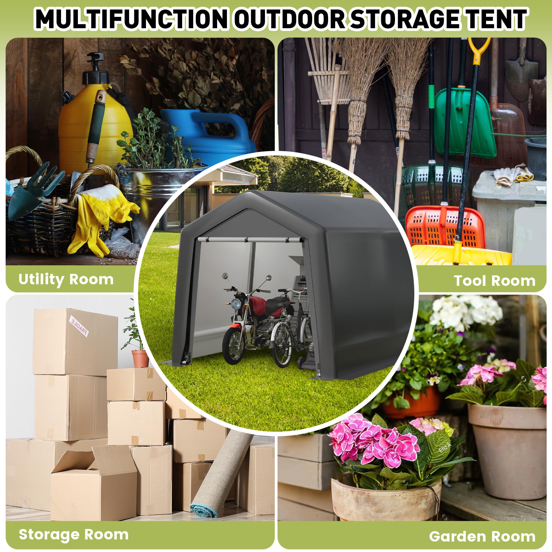 Multi-use outdoor storage tent for tools, garden items, and moving boxes