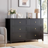 Garvee Black 6 Drawer Dresser for Bedroom, Simply Modern Wood Storage Large Dresser with Deep Drawers for Living Room, Hallway Entryway - Black