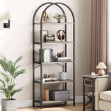 Garvee Bookshelf Arched Bookcase 5 Tier Display Racks Tall Standing Bookshelves Modern Storage Rack Shelf Wood Book Shelf for Bedroom, Living Room, Home Office - Grey