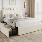 Garvee Full Bed Frame with Storage Headboard, Kids Bed Frame with 2 Drawers, Boucle Upholstered Platform Bed, Ivory White, Space-Saving, Easy Assembly - Ivory White