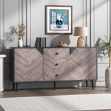 Garvee 55.1 in 3 Drawer Storage Cabinet with Adjustable Shelf & Doors for Dining Room Entryway, Black+Grey Grain - Black+Grey Grain