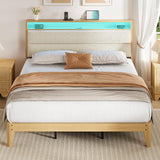 Garvee King Size Bed Frame with Storage Headboard, LED Boucle Bed Frame with Charging Station, Cream, Easy Assembly - Cream