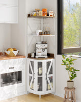 Garvee 72in Corner Wine Cabinet with Power Outlet, Industrial 5-Tiers Liquor Bar Cabinet for Home, Small Space, Mesh Door, 12 Colors - Wihte+Brown