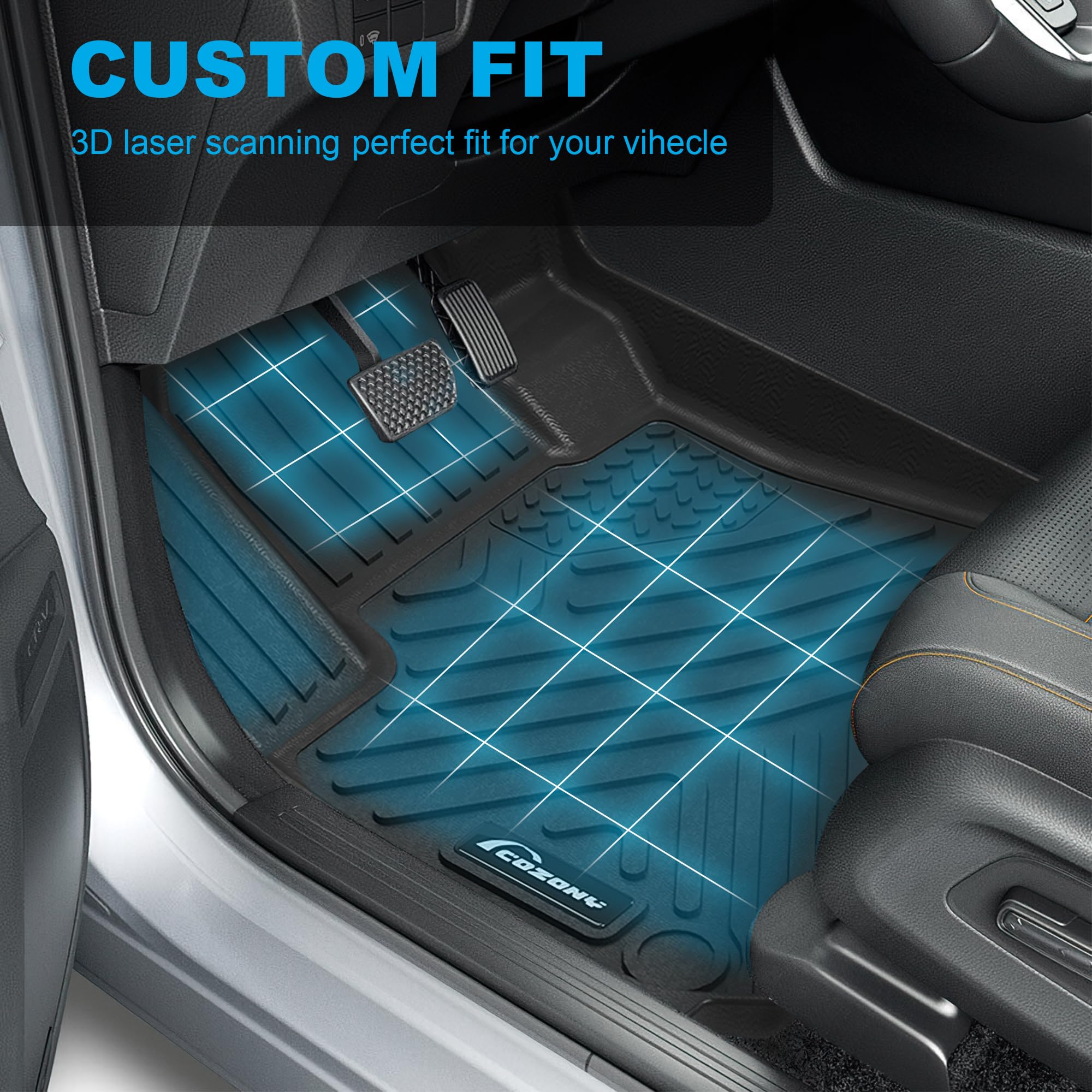 black TPE driver floor liner digitally mapped to a Subaru front footwell