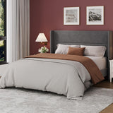 Garvee Full Size Bed Frame with Wingback Headboard, Velvet Upholstered, Grey, Platform Bed, 8'' Under-Bed Storage - Grey