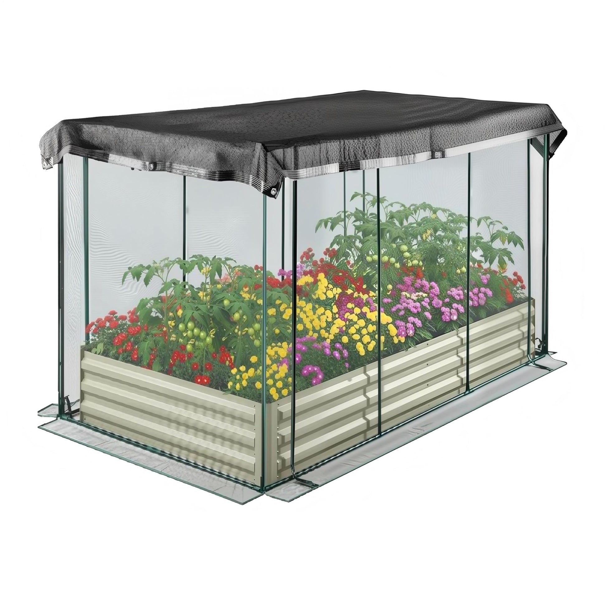 Raised garden bed with shade cloth cover