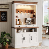 Garvee Coffee Bar Cabinet with LED Light, 72in Tall Farmhouse Hutch, White