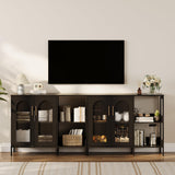 Garvee Glass Door Sideboard Cabinet With Metal Handles And Adjustable Shelves For Living Room Dining Room Kitchen Entryway Black - Black Iron + Black Wood Board