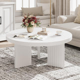 Garvee 33.5" Round Coffee Table With Fluted Legs For Living Room And Bedroom, 33.5" Diameter, White - White