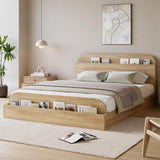 Garvee Queen Size Bed Frame with Storage Headboard and Raised Footboard, Wooden Low Platform Bed for Bedroom, Natural Color - Natural