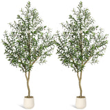 Garvee Olive Trees Artificial Indoor 7 ft Tall Faux Silk Plant with White Planter for Home Office Decor, Natural Wood Trunk, Lifelike Fruits, 2 Pack