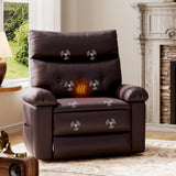 Garvee Oversized Leather Recliner Chair Heat Massage Swivel Rocker Manual Recliner Living Room Black - Brown