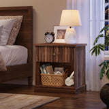 Garvee Nightstand Fluted Design with Drawers and Open Shelf for Bedroom, Sturdy Wood, Easy Assemble - Brown
