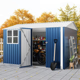 Garvee 8x10 FT Outdoor Storage Shed Metal Tool Shed with Clear Window Lockable Doors Large Garden Storage Navy Blue - Navy Blue