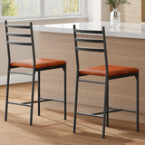 Garvee Bar Stools Set of 2, 26 Inches Height, Upholstered Brown with Thick Cushion & Back, Kitchen Island Counter Height with Footrest - 
