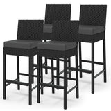 Garvee Wicker Woven Outdoor Bar Stools Set of 4, Rattan Patio Bar Chairs Armless, Outdoor Bar Height Chair with Soft Seat Cushion, 28 Inch, Black