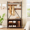 Garvee Hall Tree with Bench 36.41" Coat Rack Freestanding 5 in 1 Industrial Shoe Bench with 3 Storage Cubbies and 8 Hooks Entryway Coat Rack with Shoe Storage, Rustic Brown