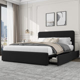 Garvee Upholstered Platform Bed Frame with Headboard, Faux Leather, Full Size, Brown, Storage Drawers, Wood Slat Support - Corduroy Black