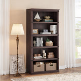 Garvee 5 Tier Farmhouse Bookcase, Sturdy & Stable, Wooden 71" Tall, Colonial Moulding, Ample Storage, Home Office, Living Room, Bedroom - Cherry - Dark Cherry