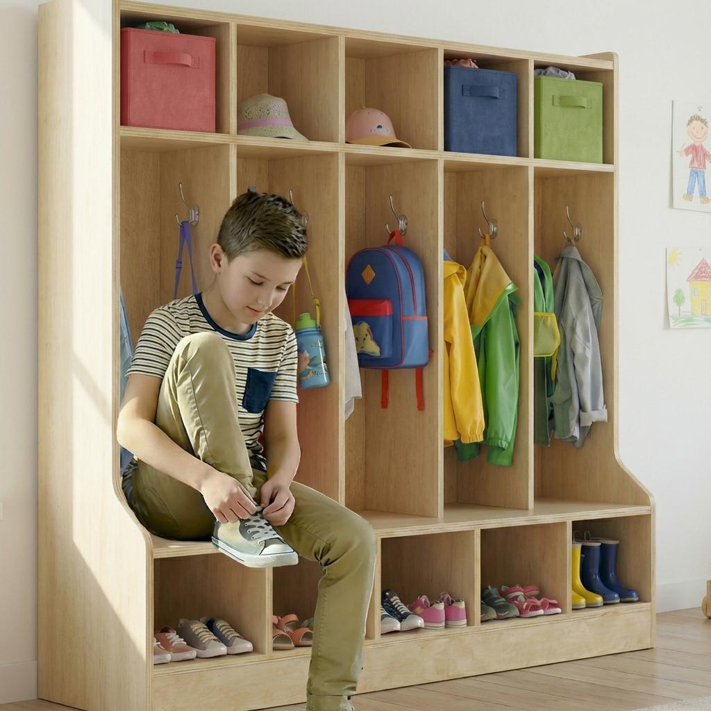 Garvee Kids Coat Locker with Bench 10 Cubbies Daycare Cubby Storage Organizer for Nursery Home School Smooth Wood Surface