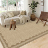 Garvee Modern Jute 9x12 Scalloped Washable Area Rugs for Living Room, Solid Rug for Bedroom Girls, Non Slip Throw Mat With Rubber Back, Soft Dorm Nursery 9x12 Carpet for Dining Room
