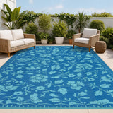 Garvee 9x12 Porch Rugs Outdoor Waterproof Vintage Floral Camping Rug Foldable Plastic Straw Dark Blue - Floral|Dark Blue