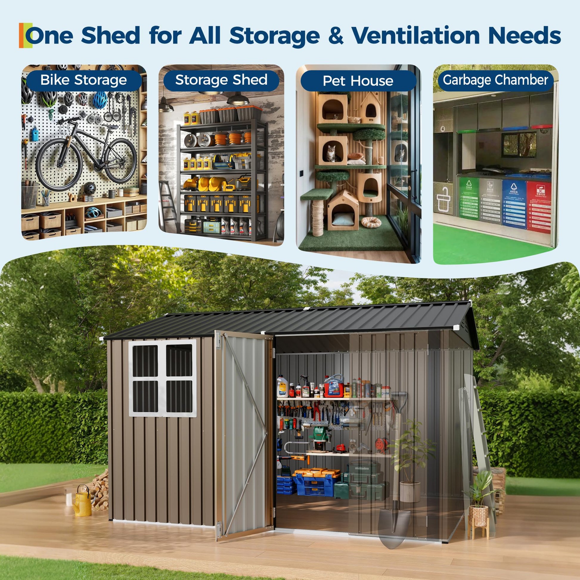 Large capacity 8x10 outdoor storage shed