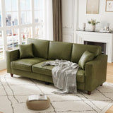 Garvee 85 Inches 3-Seater Sofa Couch with Faux Leather, Wide Armrests, Wood Legs for Living Room, Office, Olive Green