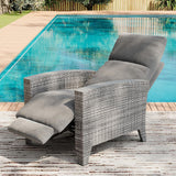 Garvee Wicker Reclining Patio Chair with Adjustable Back and Footrest, Outdoor Recliner Chair for Garden, 150° Lay Flat, Removable Cushion, Grey - Grey