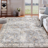 Garvee 9x12 Washable Area Rug Vintage Boho Tribal Design Neutral Blue for Living Room Bedroom Office - Blue