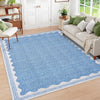 Garvee Modern Blue 8x10 Scalloped Washable Area Rugs for Living Room, Solid Rug for Bedroom Girls, Non Slip Throw Carpet With Rubber Back, Soft Dorm Nursery Scalloped Rugs for Dining Room