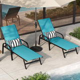 Garvee Outdoor Lounge Chair Adjustable Patio Reclining Chaise with Textilene Fabric Pool Lounge Chair 5-Position Backrest Sky Blue Set of 2 - Sky Blue