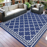 Garvee Reversible Mats 9x18 Plastic Straw Rug Outdoor Patio Backyard Deck Navy/White Geometric - Navy/White(Geometric)