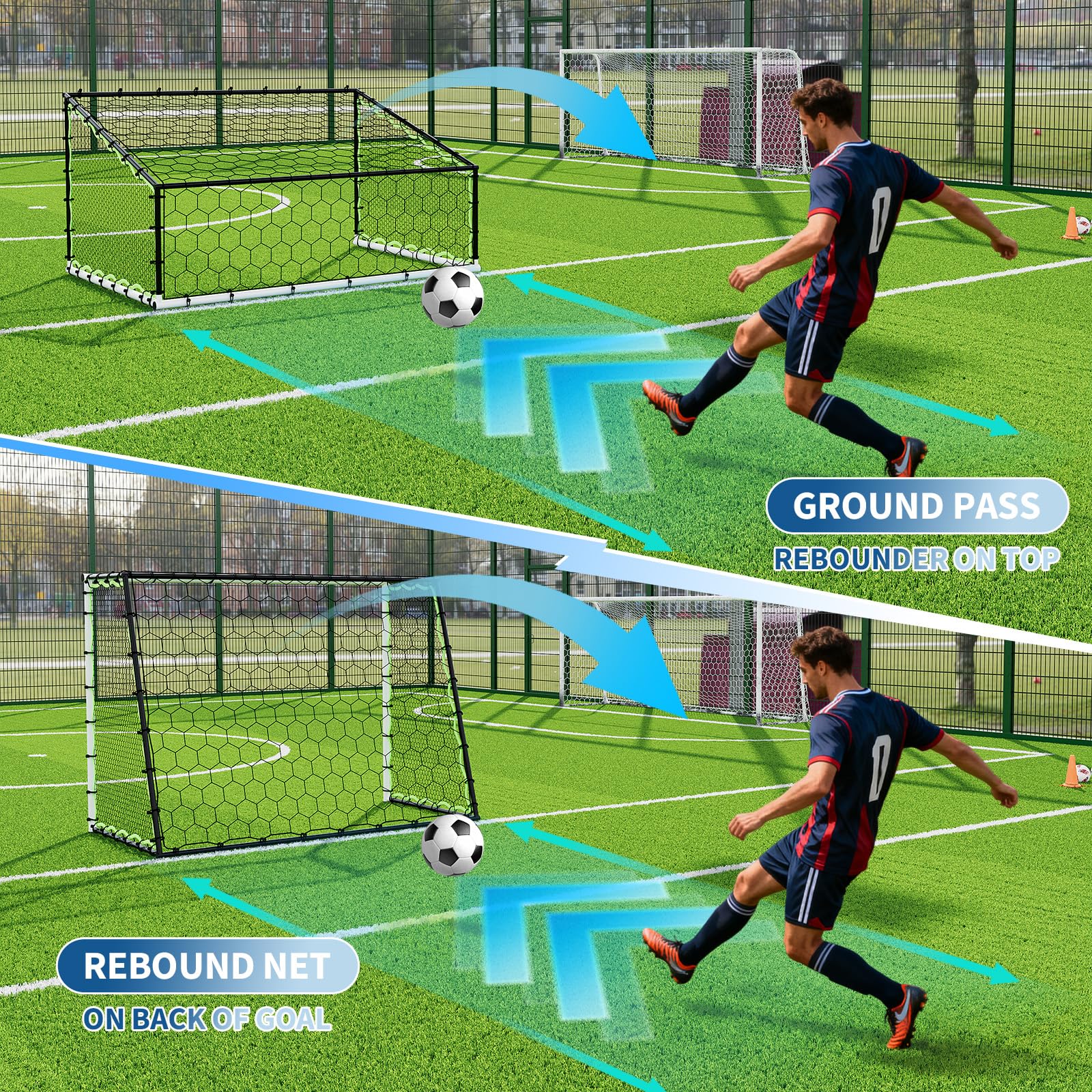 Soccer rebounder net for nonstop passing drills