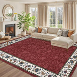 Garvee 10x13 Area Rugs Vintage Floral Print Non Slip Washable Soft Indoor Carpet Red for Living Room Bedroom Dining Room - Red