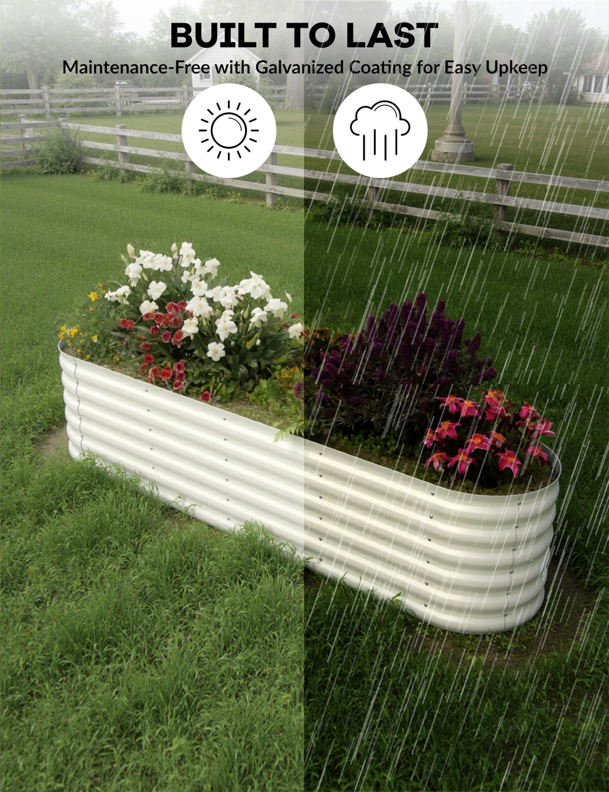Garvee 2 Pcs Galvanized Raised Garden Bed, Beige, 8' X 2' X 1.5' galvanized metal construction