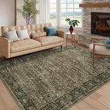 Garvee Washable Living Room Area Rug 10x13 Taupe Vintage Distressed Floral Non Slip Low Pile Stain Resistant Carpet for Bedroom Dining Room Nursery Playroom - Floral/Taupe