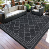 Garvee Reversible Plastic Straw Mats 9x18 for Outdoors RV Patio Backyard Deck Grey Black Geometric - Black/Grey(Geometric)