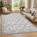 Garvee Grey Modern Foldable Area Rugs Vintage Striped Washable Low Pile Carpet Indoor Living Room Bedroom 9x12ft - Grey