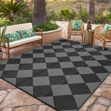 Garvee 8x10 Outdoor Rug Waterproof Plastic Straw Rug Reversible Mat Large Patio Porch Backyard Black Checkered - Grey